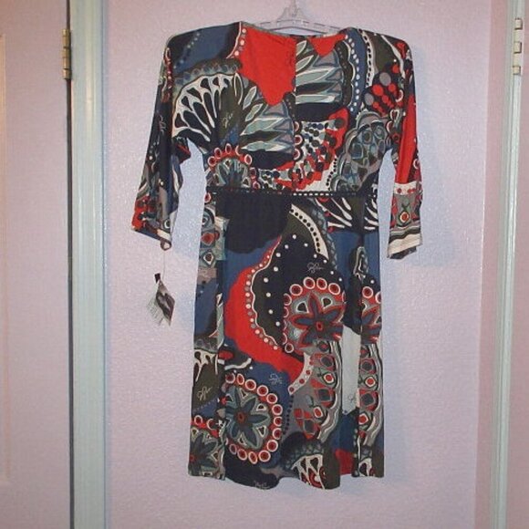 Y2K Vintage BABY PHAT Tunic DRESS Juniors Size M DEEP V 3/4 Sleeves CROCHET Mini - Picture 9 of 11